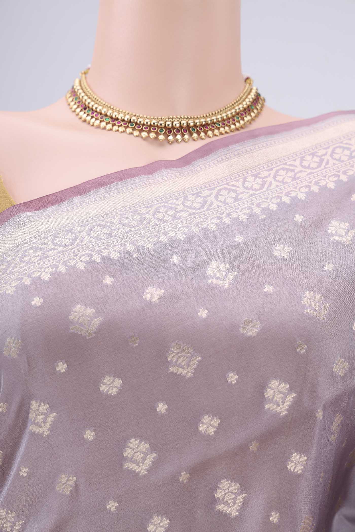 Border image of Lavender Dual Tone Banarasi Silk Saree with Zari Butta on the body and Zari Border. 