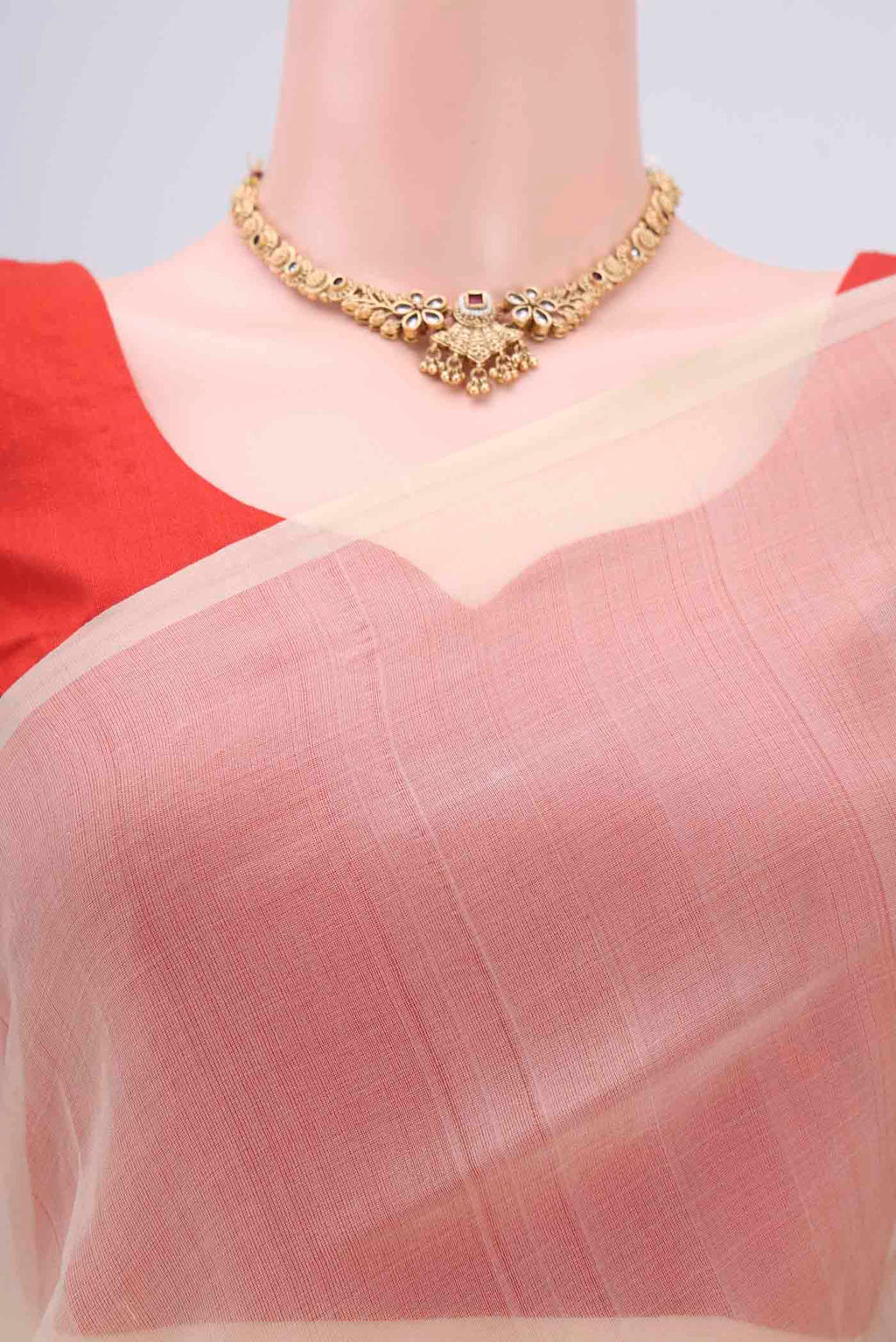 Border image of Cream Organza Silk Saree with Printed design on the body and Without Border. 