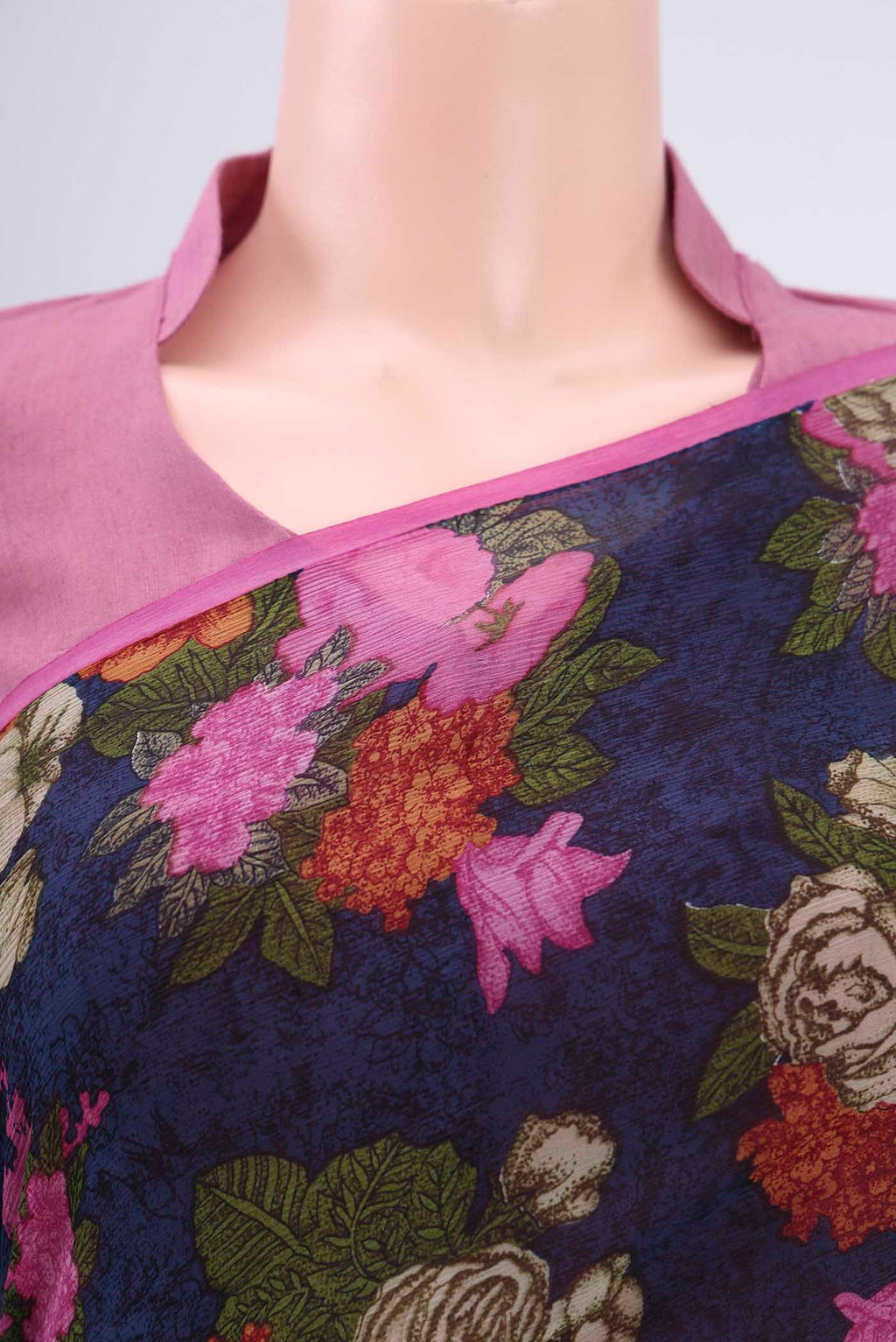 Border image of Multi Color Mysore Chiffon Saree with Floral Print on the body and Satin Border. 