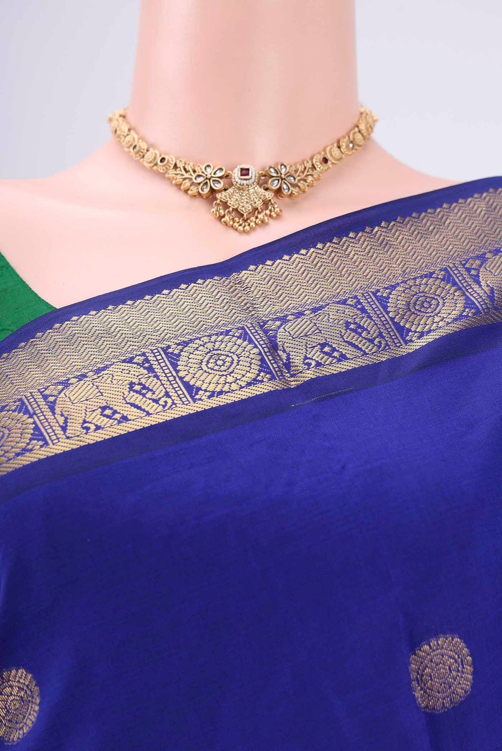 Border image of Royal Blue Blended Poly Cotton Saree with Zari Butta on the body and Zari Border. 