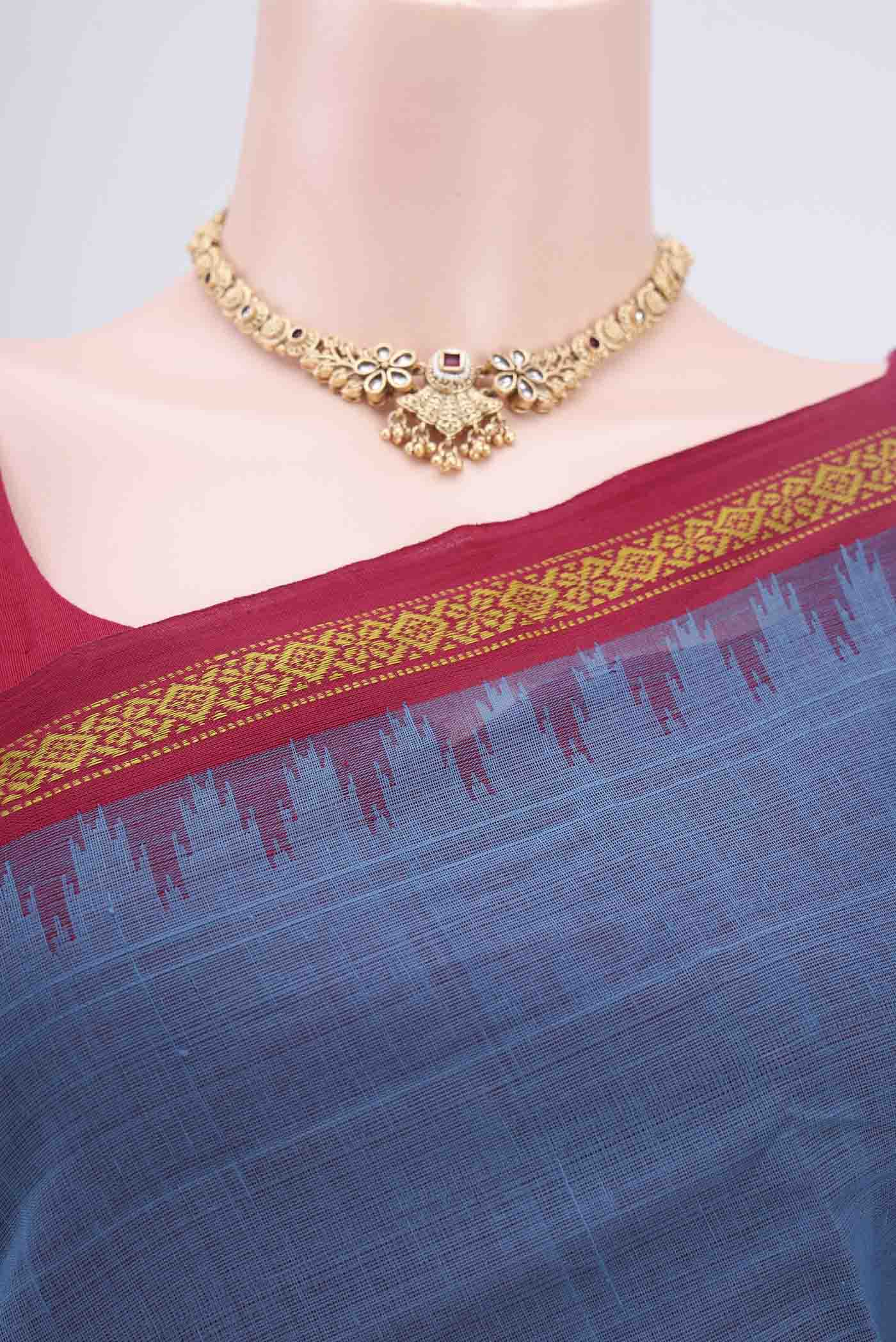 Border image of Light Blue Mangalagiri Cotton Saree with Plain Body and Thread Border. 