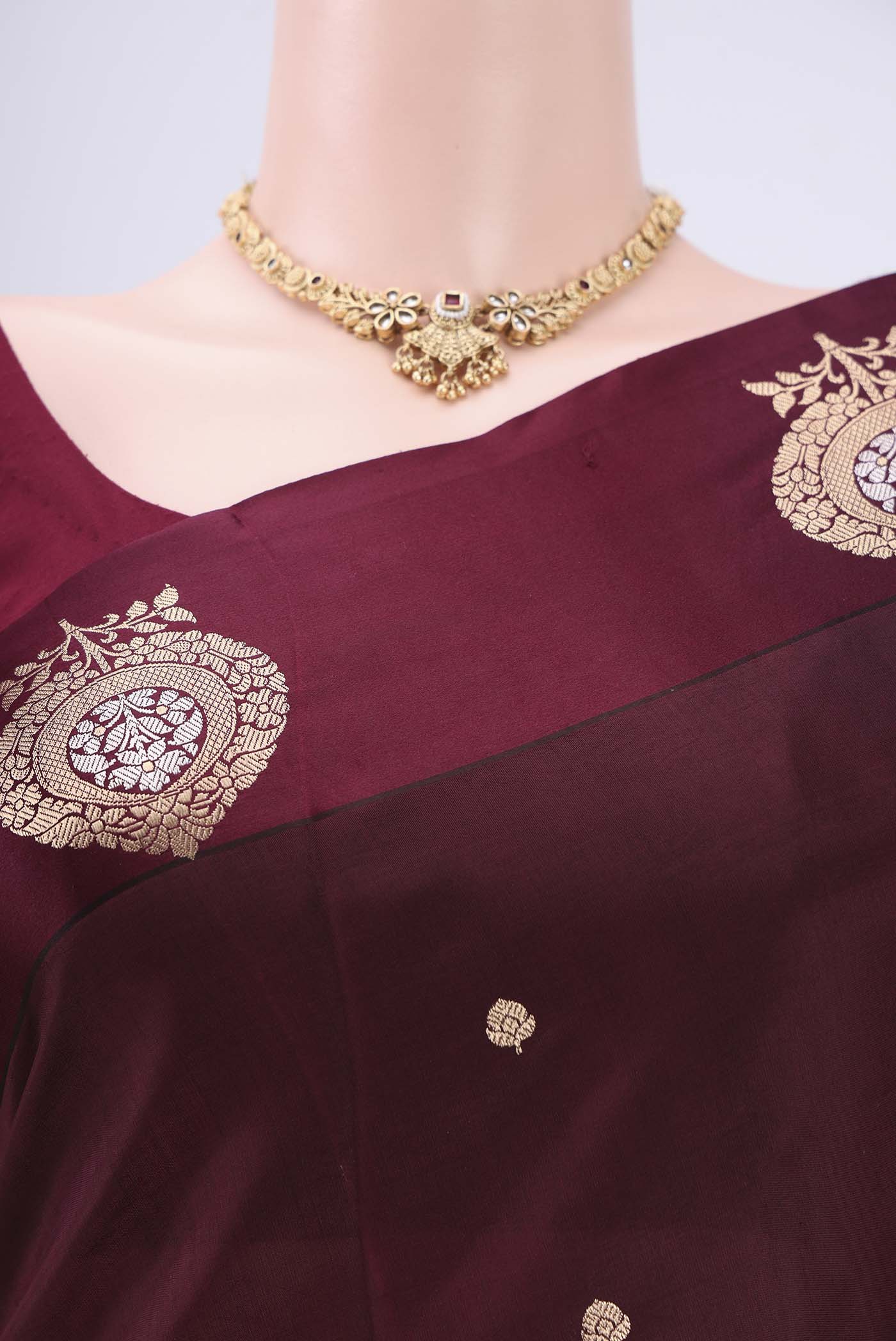 Border image of Coffee Brown Banarasi Katan Silk Saree with Zari Butta on the body and Zari Border. 