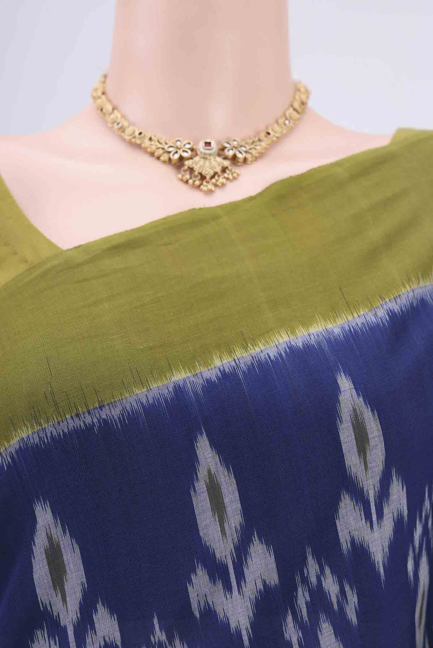 Border image of Royal Blue Dual Tone Pochampally Cotton Saree with Ikat design on the body and Ikat Border. 