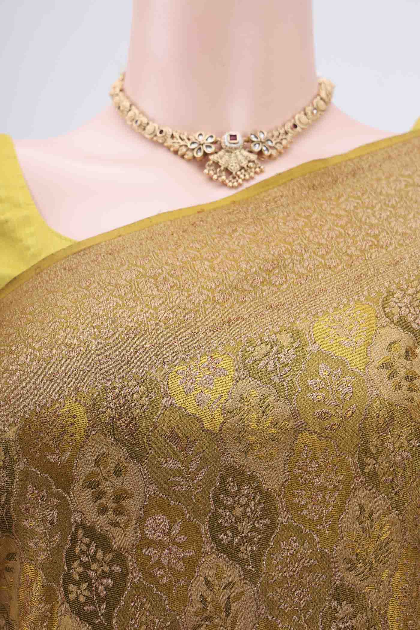 Border image of Mehandi Green Mysore Crepe Saree with Zari Brocade on the body and Zari Border. 