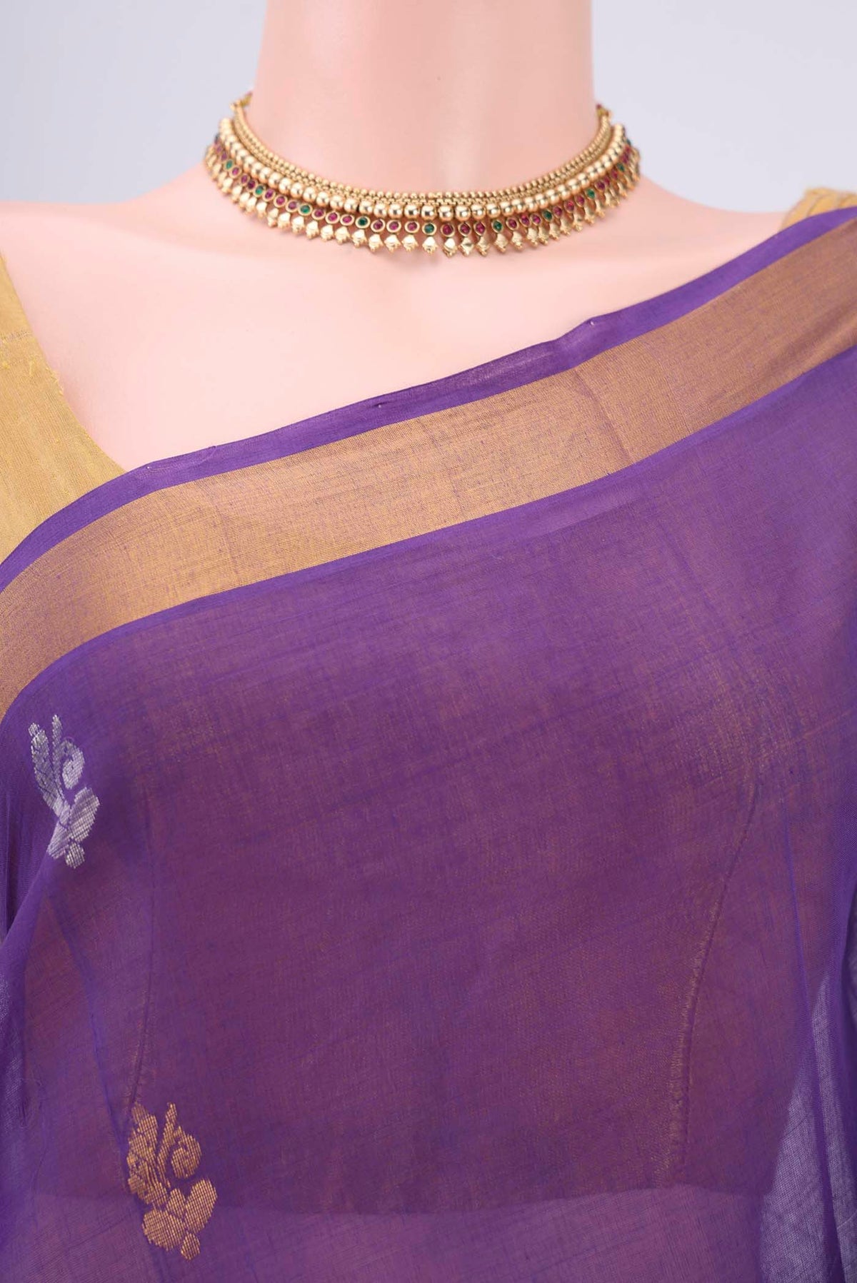 Border image of Purple Venkatagiri Cotton Saree with Zari Butta on the body and Zari Border. 