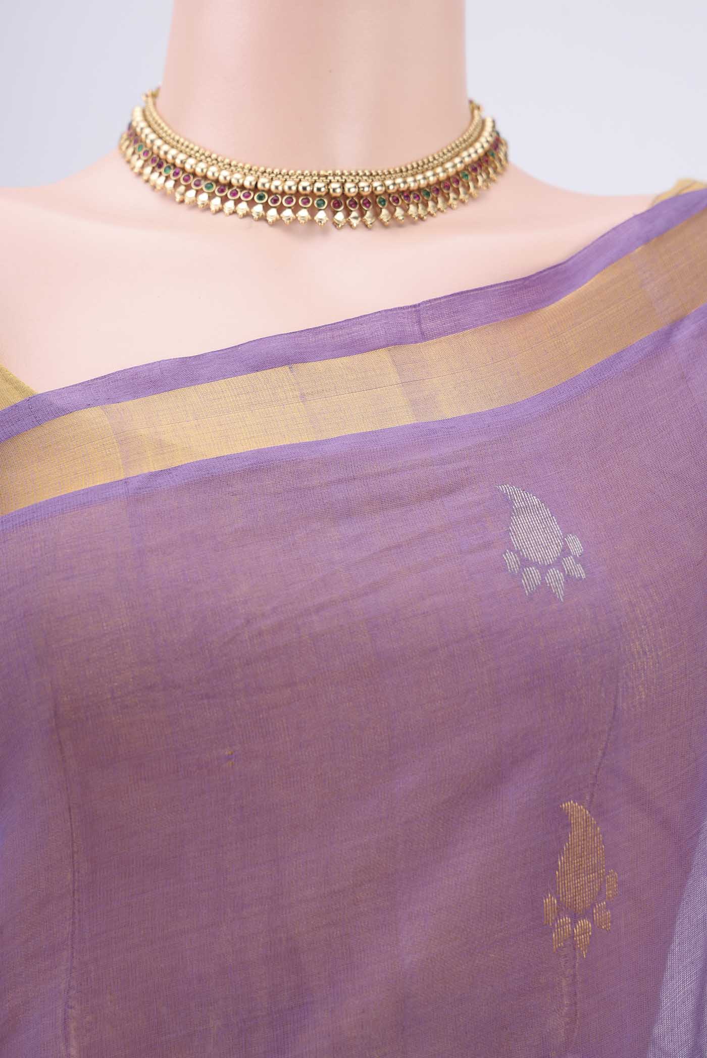 Border image of Mauve Venkatagiri Cotton Saree with Zari Butta on the body and Zari Border. 