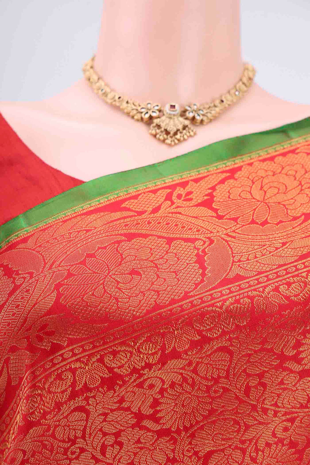 Border image of Red Dual Tone Gadwal Silk Saree with Zari Brocade on the body and Zari Border. 