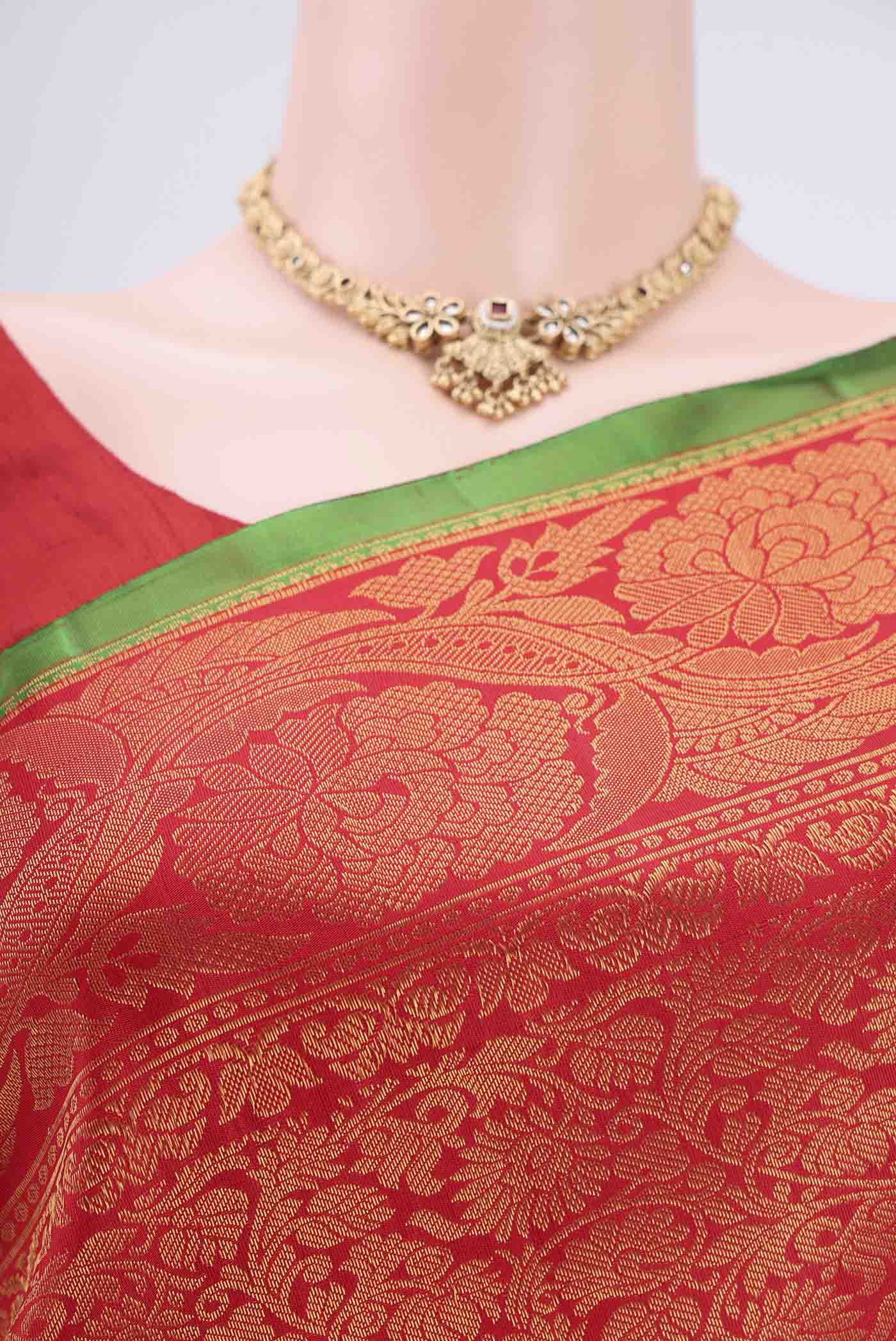 Border image of Red Dual Tone Gadwal Silk Saree with Zari Brocade on the body and Zari Border. 