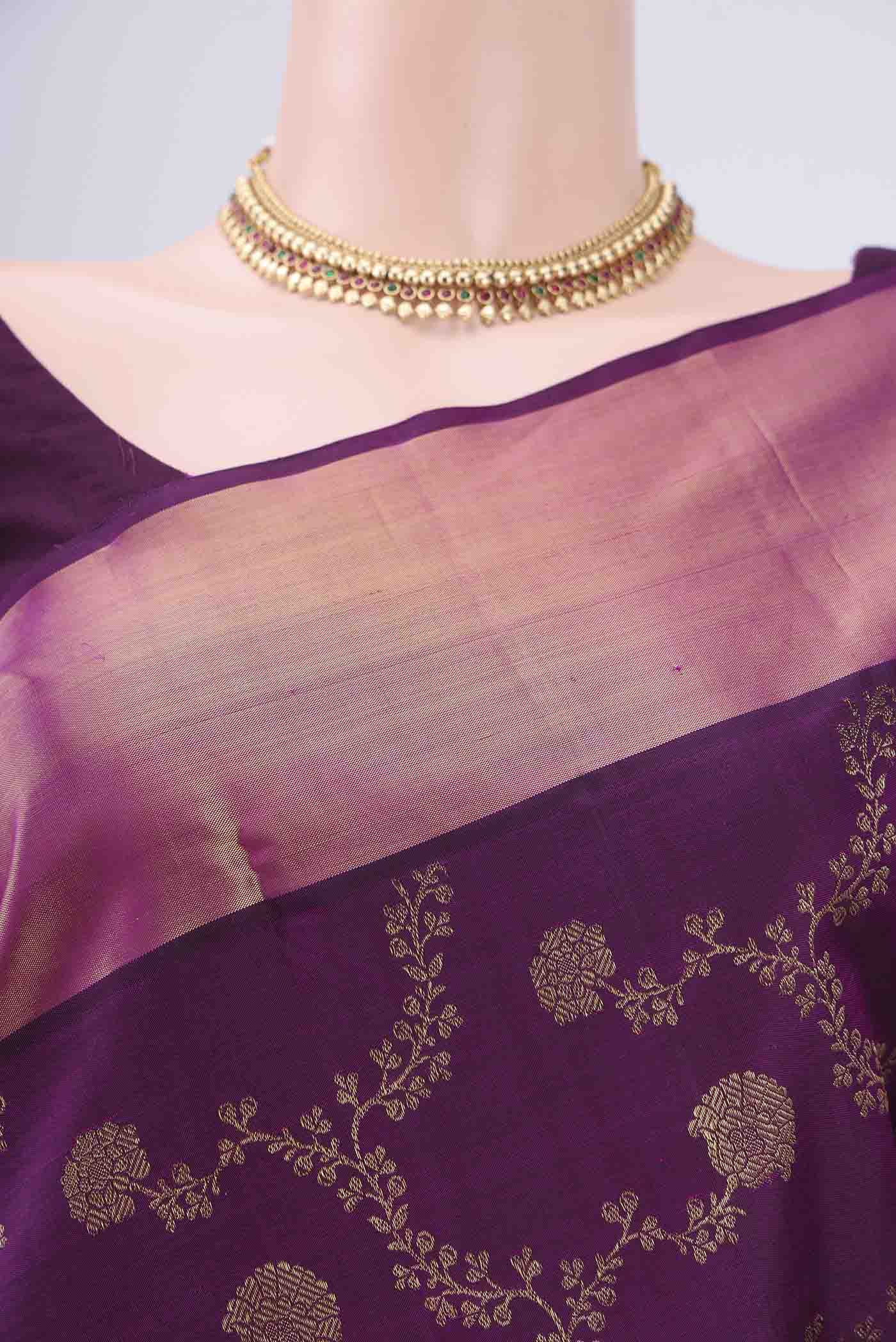 Border image of Purple Uppada Silk Saree with Zari Brocade on the body and Zari Border. 