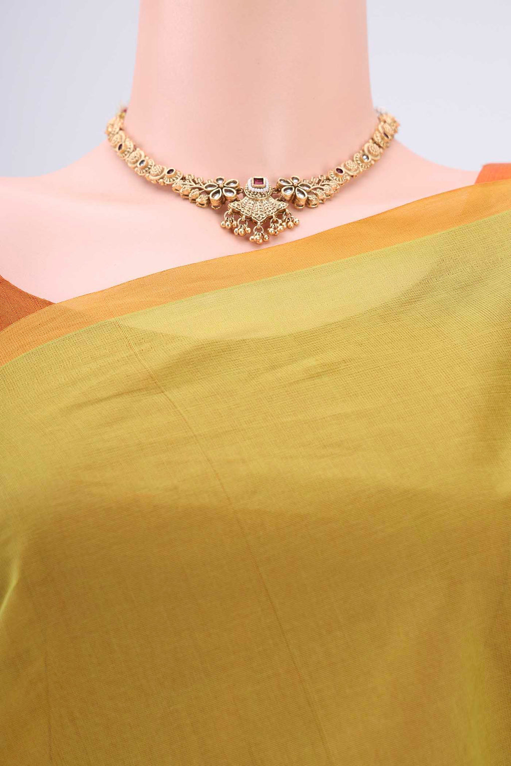 Border image of Light Green Venkatagiri Cotton Saree with Zari Butta on the body and Zari Border. 