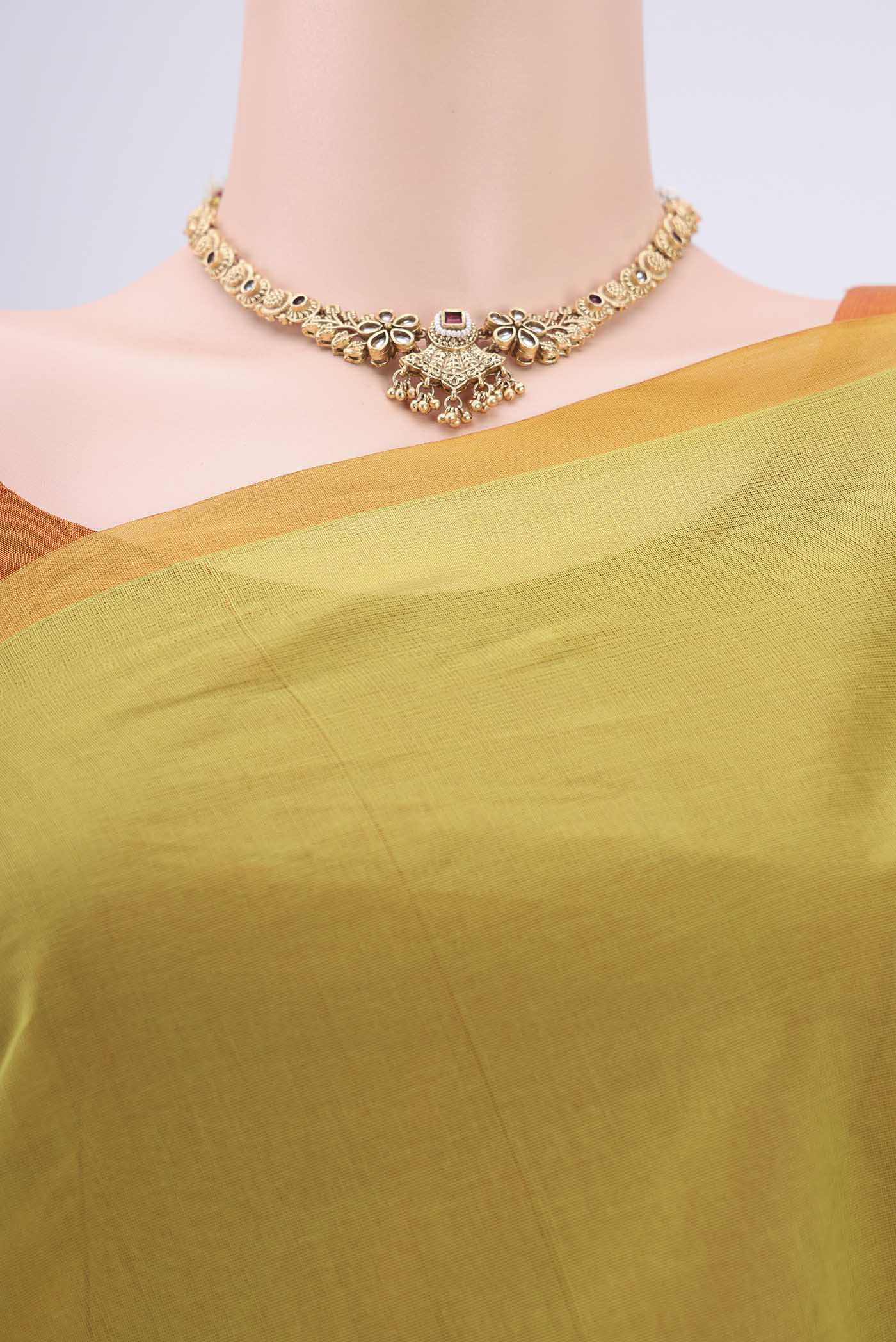Border image of Light Green Venkatagiri Cotton Saree with Zari Butta on the body and Zari Border. 