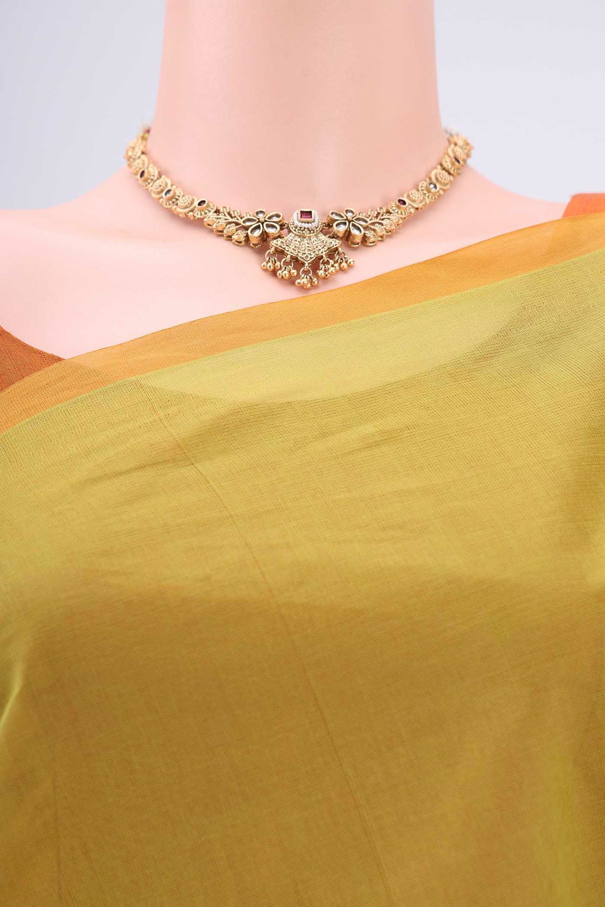 Border image of Light Green Venkatagiri Cotton Saree with Zari Butta on the body and Zari Border. 