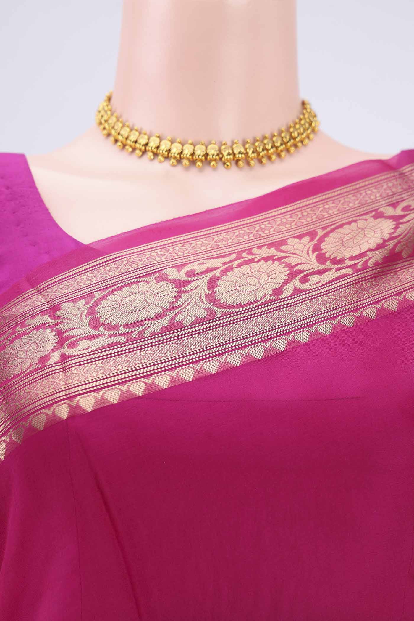 Border image of Pink Organza Silk Saree with Plain Body and Zari Border. 