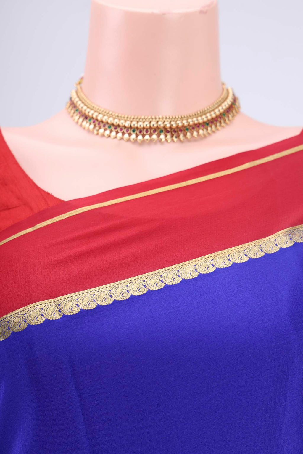Border image of Royal Blue Mysore Crepe Saree with Plain Body and Zari Border. 