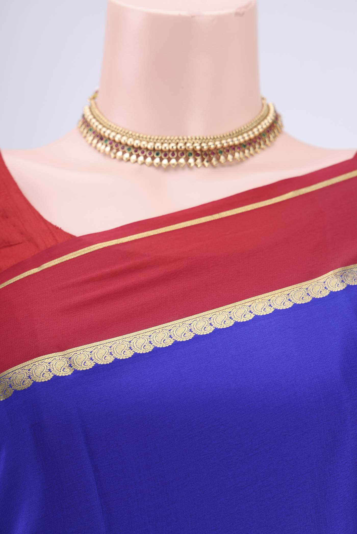 Border image of Royal Blue Mysore Crepe Saree with Plain Body and Zari Border. 