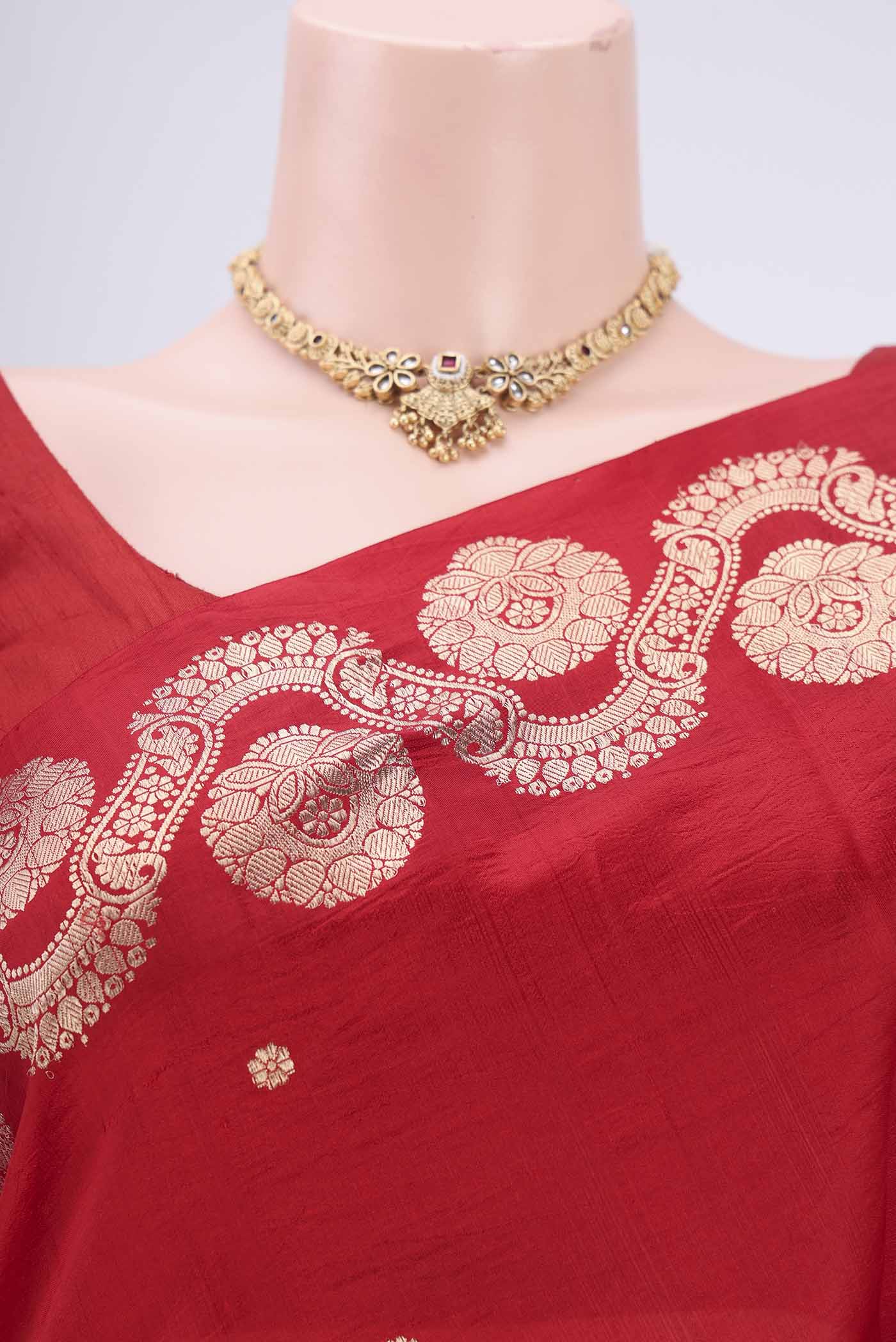 Border image of Red Banarasi Katan Silk Saree with Zari Butta on the body and Zari Border. 