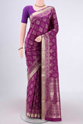 Purple Dual Tone Soft Silk Saree with Zari Brocade on the body and Zari Border.  displayed on a mannequin