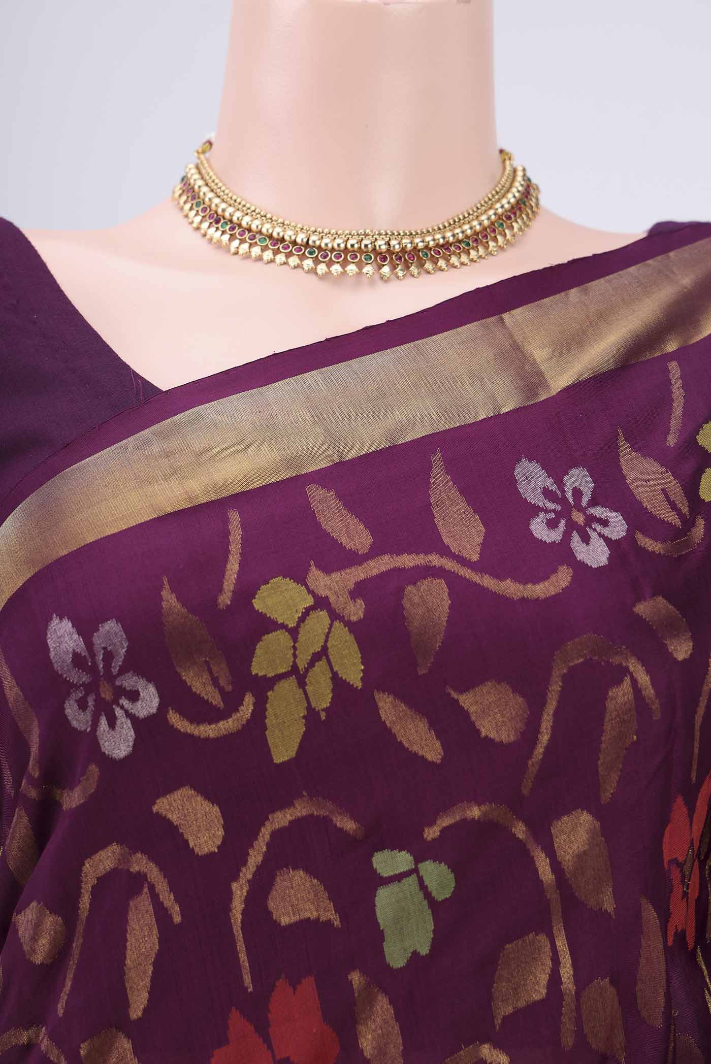 Border image of Purple Uppada Silk Saree with Jamdani on the body and Zari Border. 