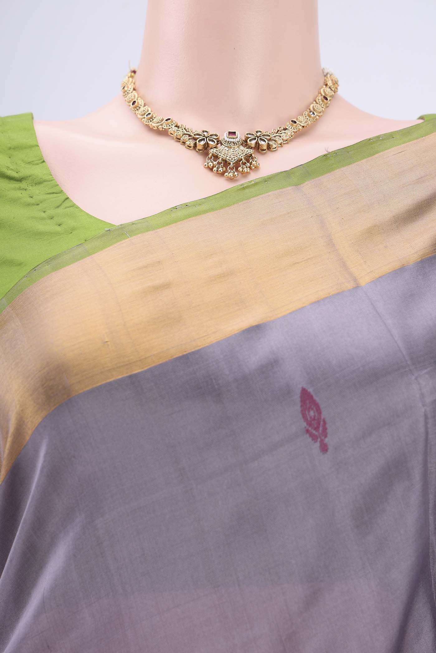 Border image of Blue Grey Dual Tone Uppada Silk Saree with Zari And Thread Butta on the body and Zari Border. 