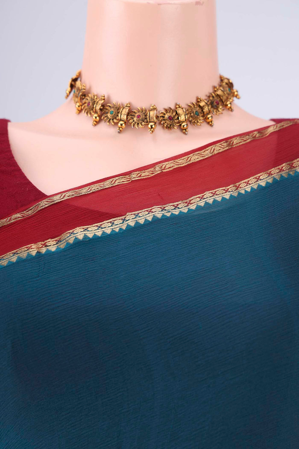 Border image of Blue Mysore Chiffon Saree with Plain Body and Zari Border. 