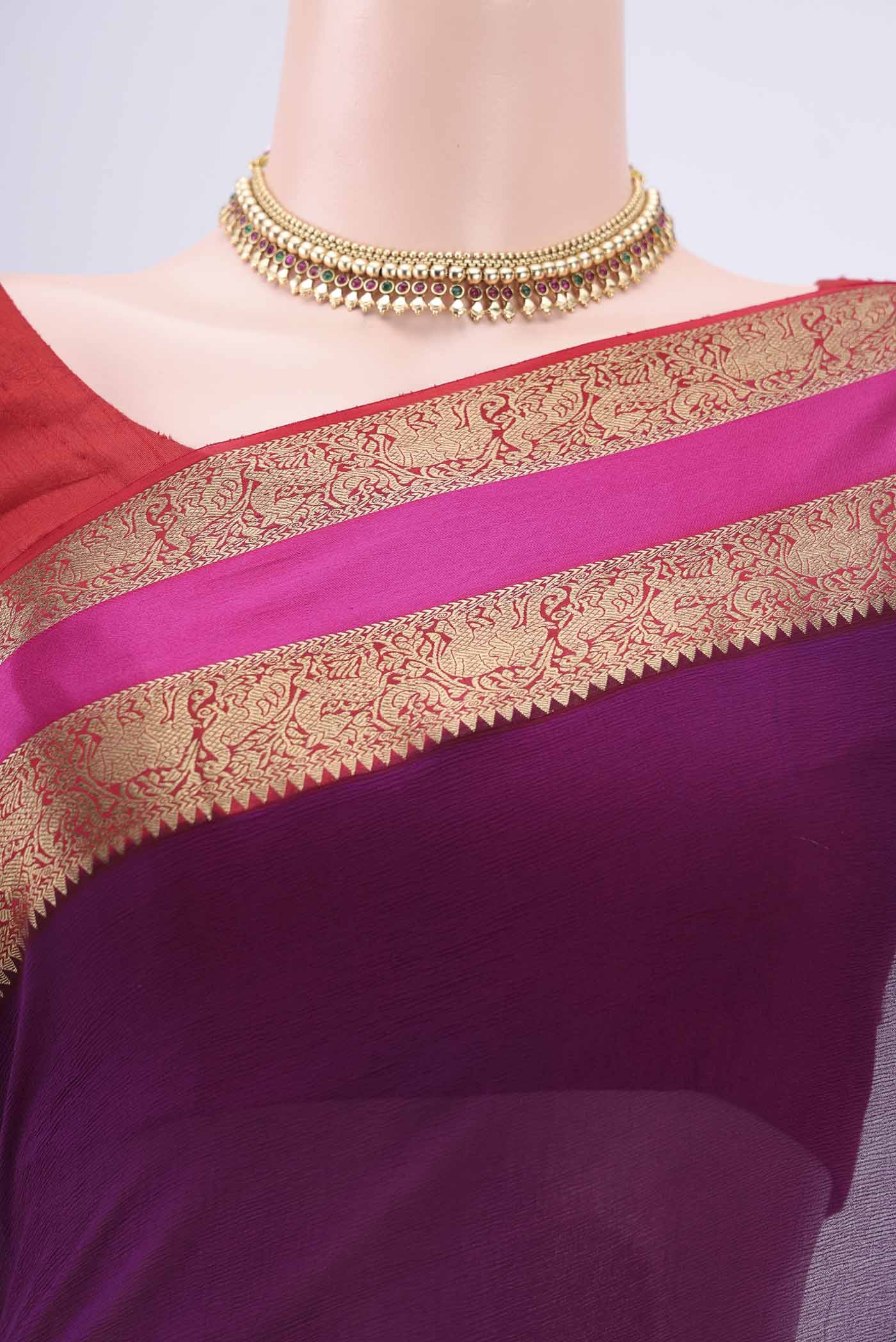 Border image of Purple Mysore Chiffon Saree with Plain Body and Zari Border. 