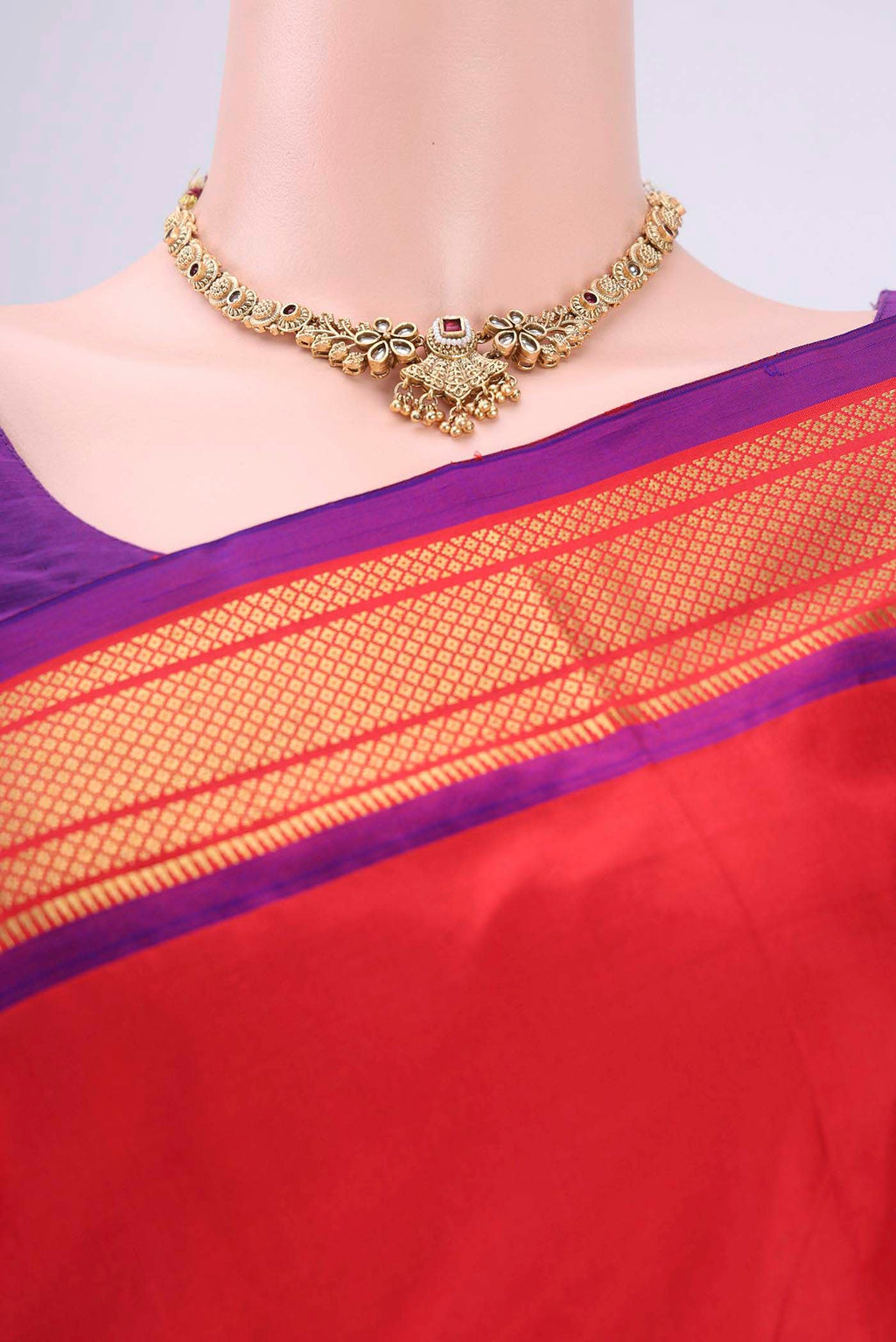 Border image of Red Paithani Silk Saree with Zari Butta on the body and Zari Border. 