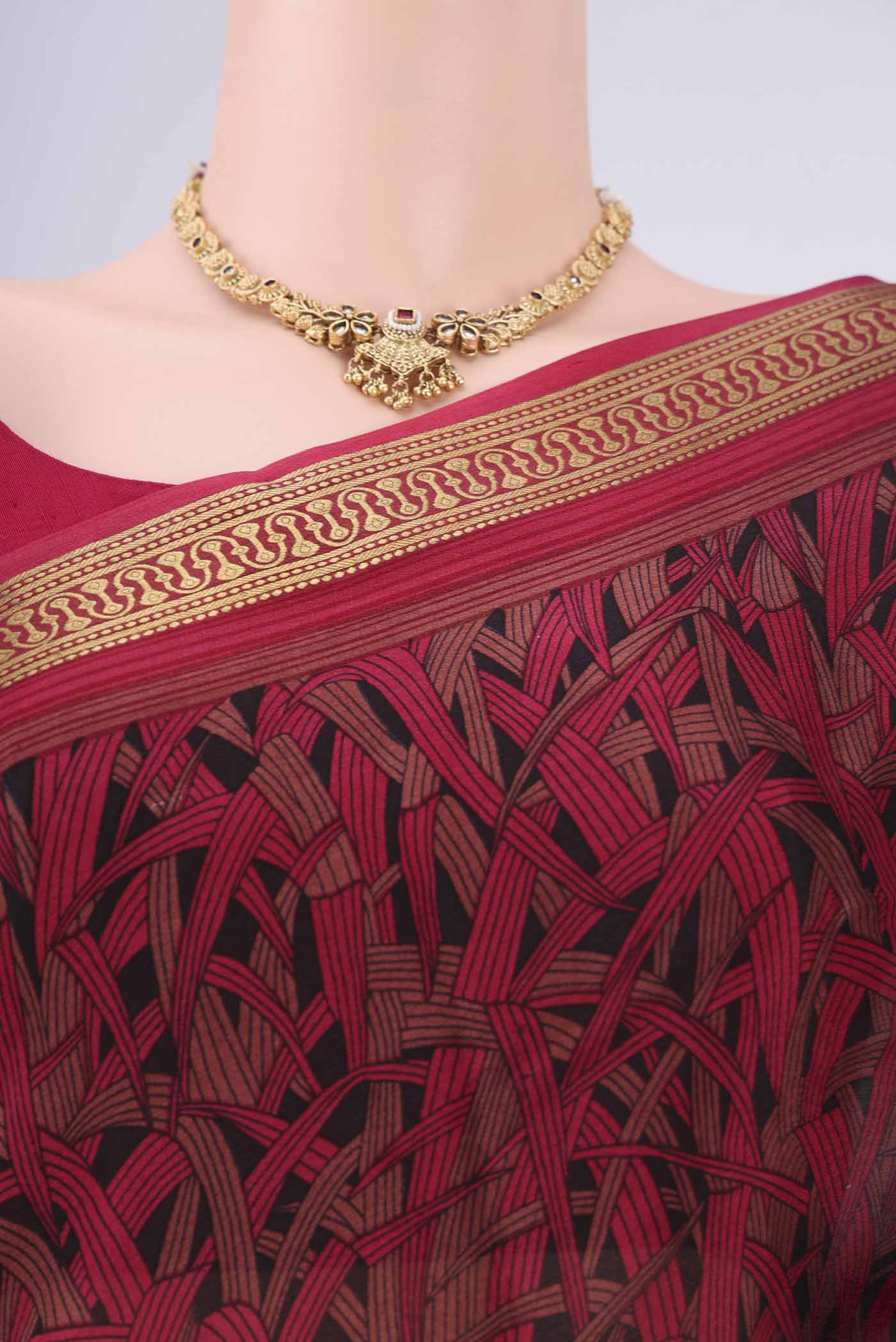 Border image of Multi Color Mysore Crepe Saree with Printed design on the body and Zari Border. 