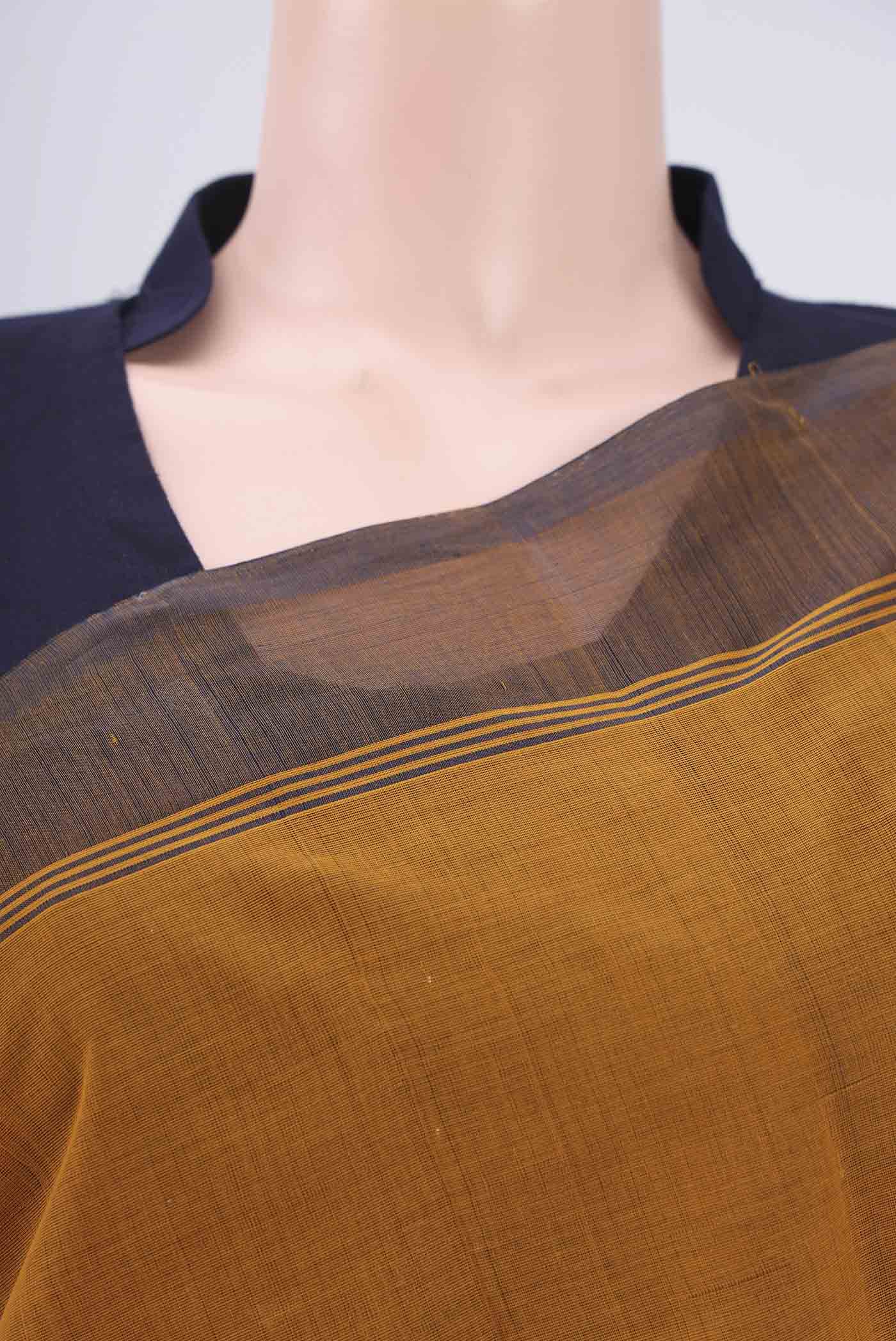 Border image of Mustard Kanchi Cotton Saree with Thread Butta on the body and Thread Border. 