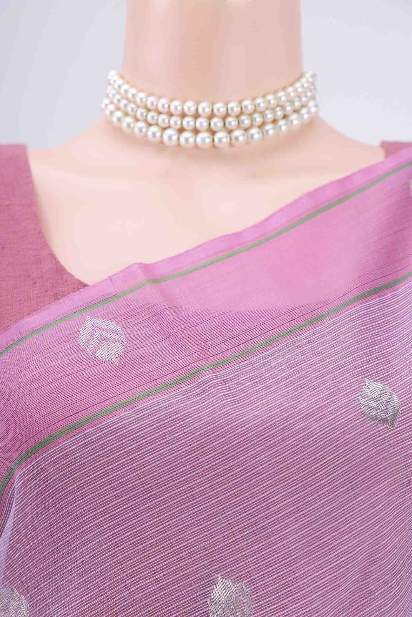 Border image of Pure Silk Pure Zari Lavender Kota Saree with Zari Butta on the body and Zari Border. 