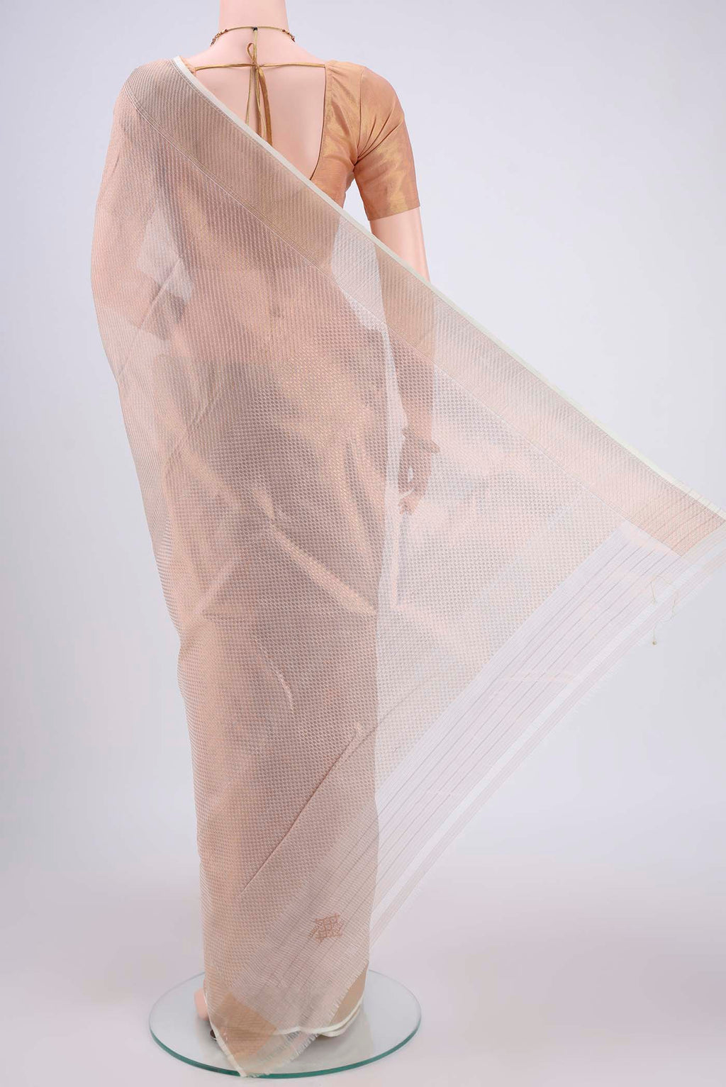 Flat view of Pure Silk Pure Zari Off White Kota Saree with Zari Brocade on the body and Zari Border. 