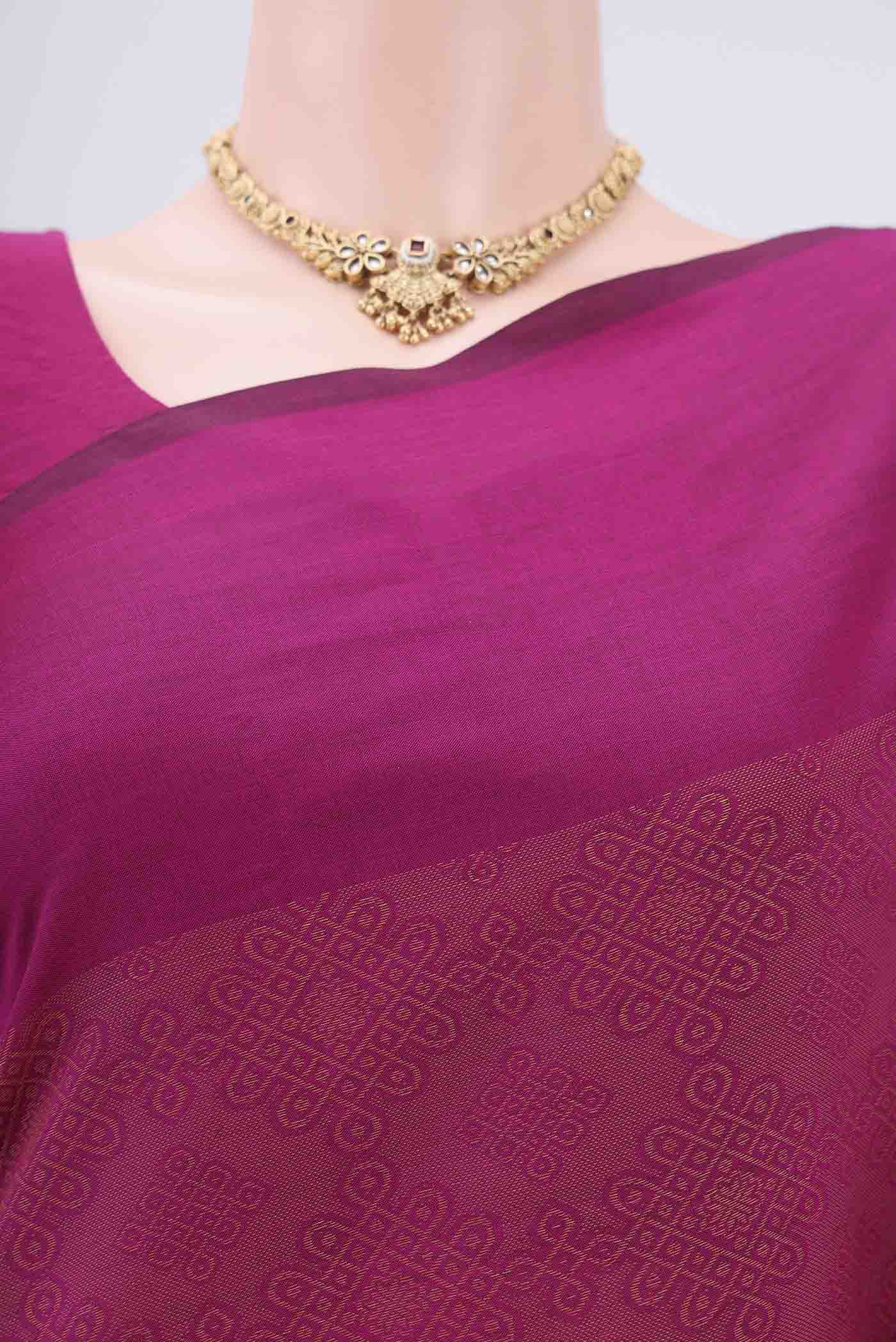 Border image of Rani Pink Blended Poly Cotton Saree with Jacquard design on the body and Plain Border. 