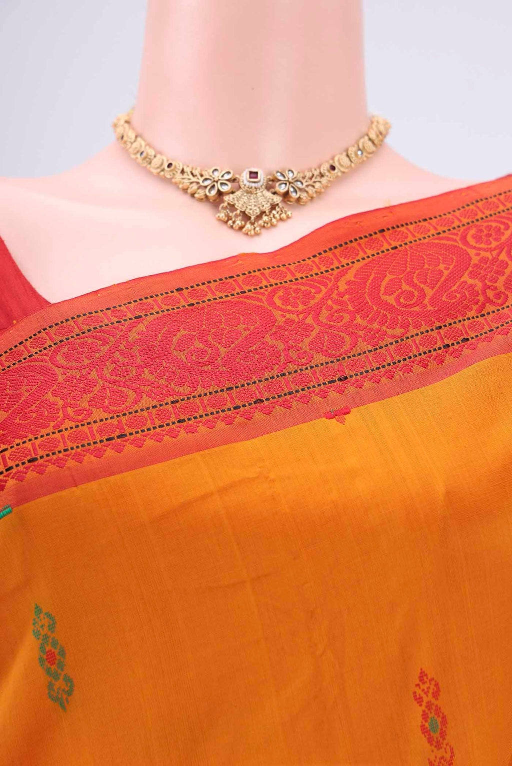 Border image of Mustard Blended Poly Cotton Saree with Thread Butta on the body and Thread Border. 