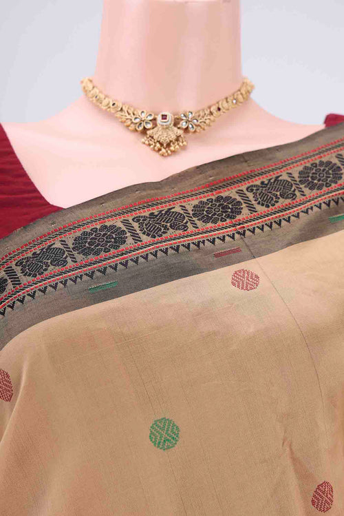 Border image of Beige Blended Poly Cotton Saree with Thread Butta on the body and Thread Border. 