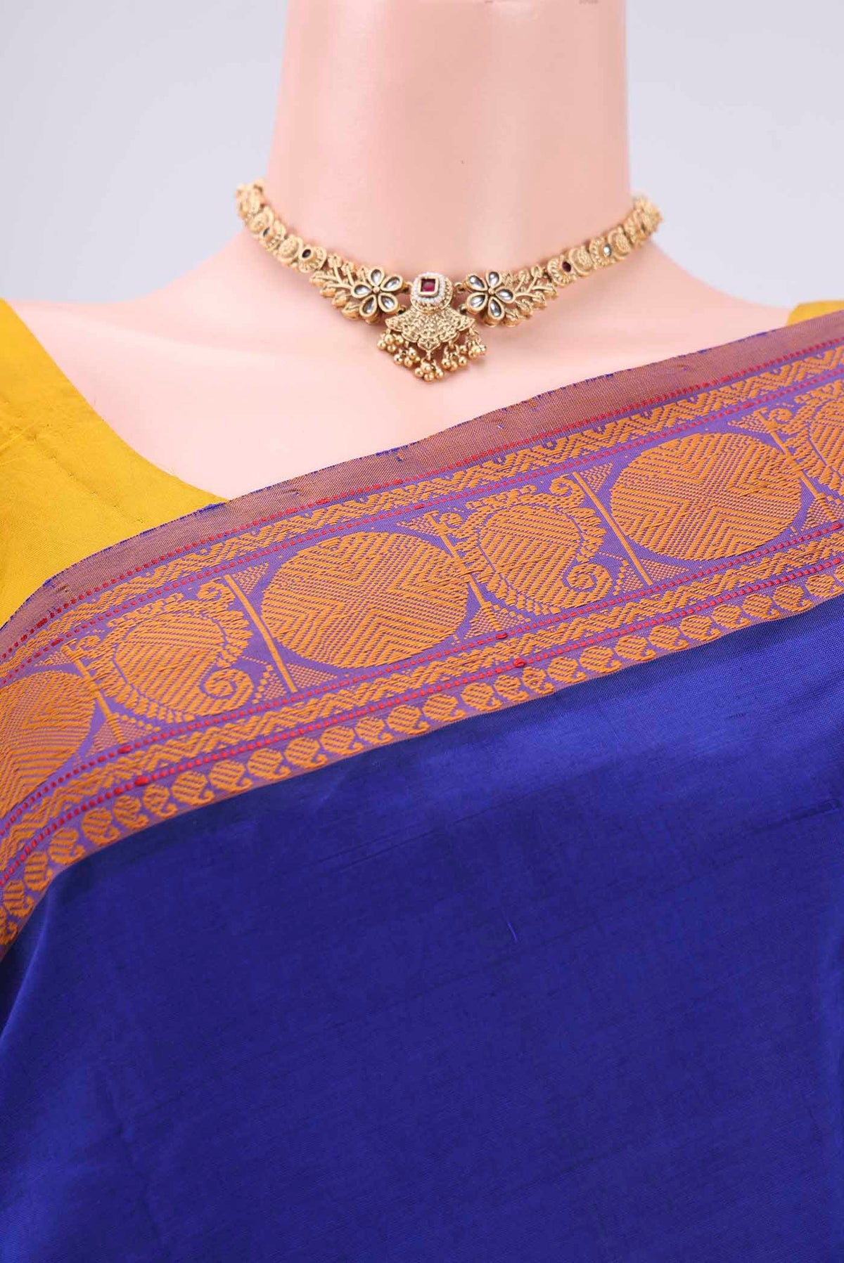 Border image of Royal Blue Blended Poly Cotton Saree with Plain Body and Thread Border. 