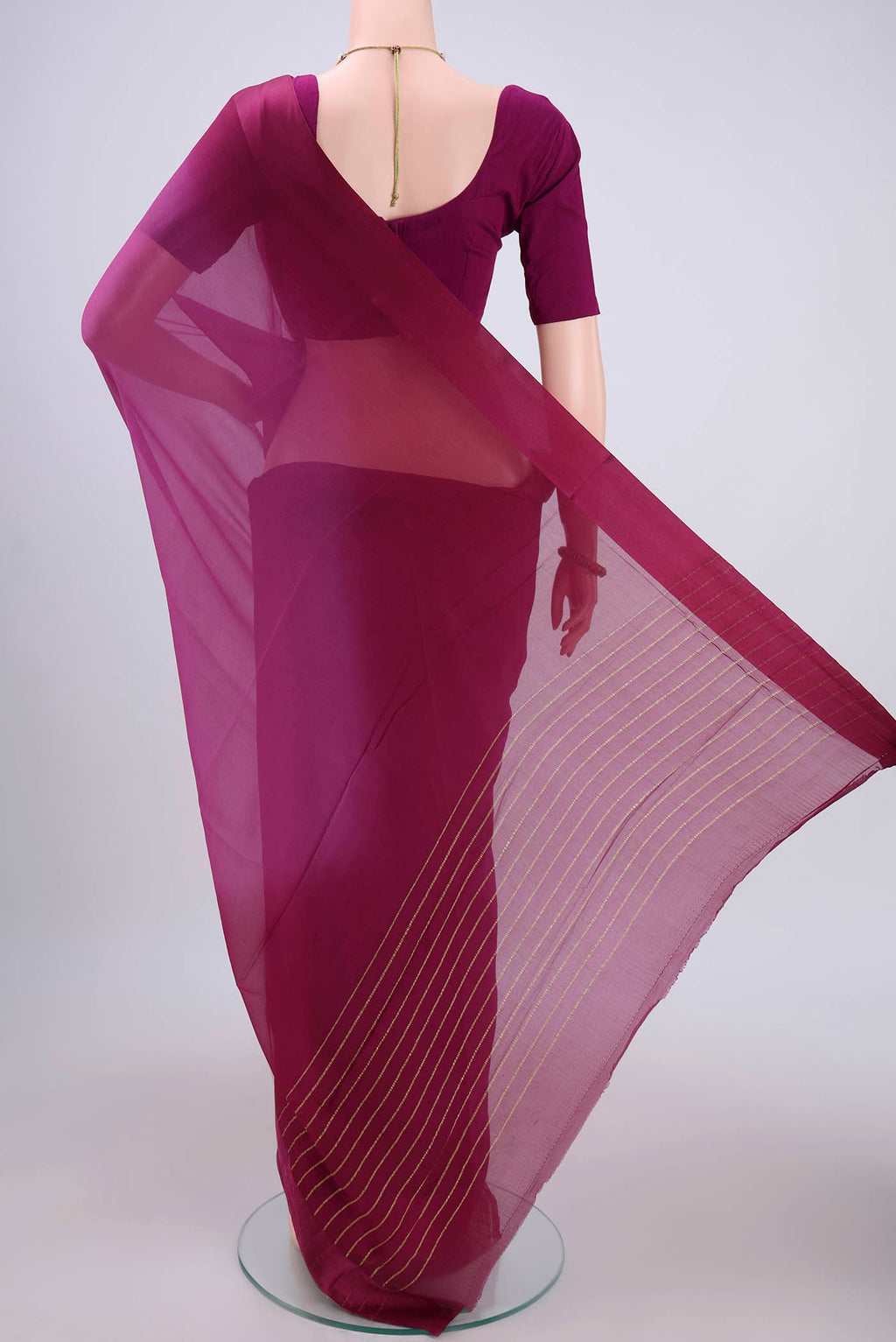 Flat view of Magenta Dual Tone Mysore Chiffon Saree with Ombre design on the body and Satin Border. 