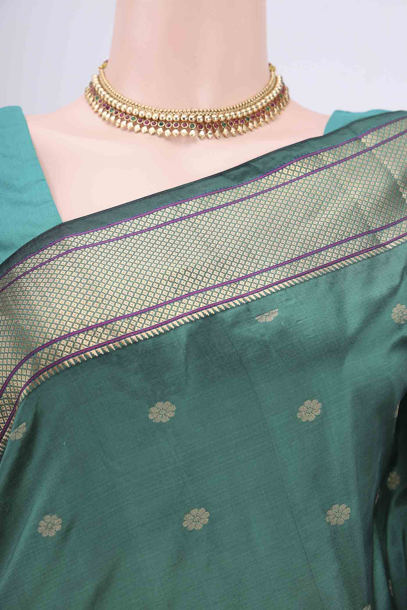 Border image of Sea Green Blended Bangalore Silk Saree with Zari Butta on the body and Paithani Border. 