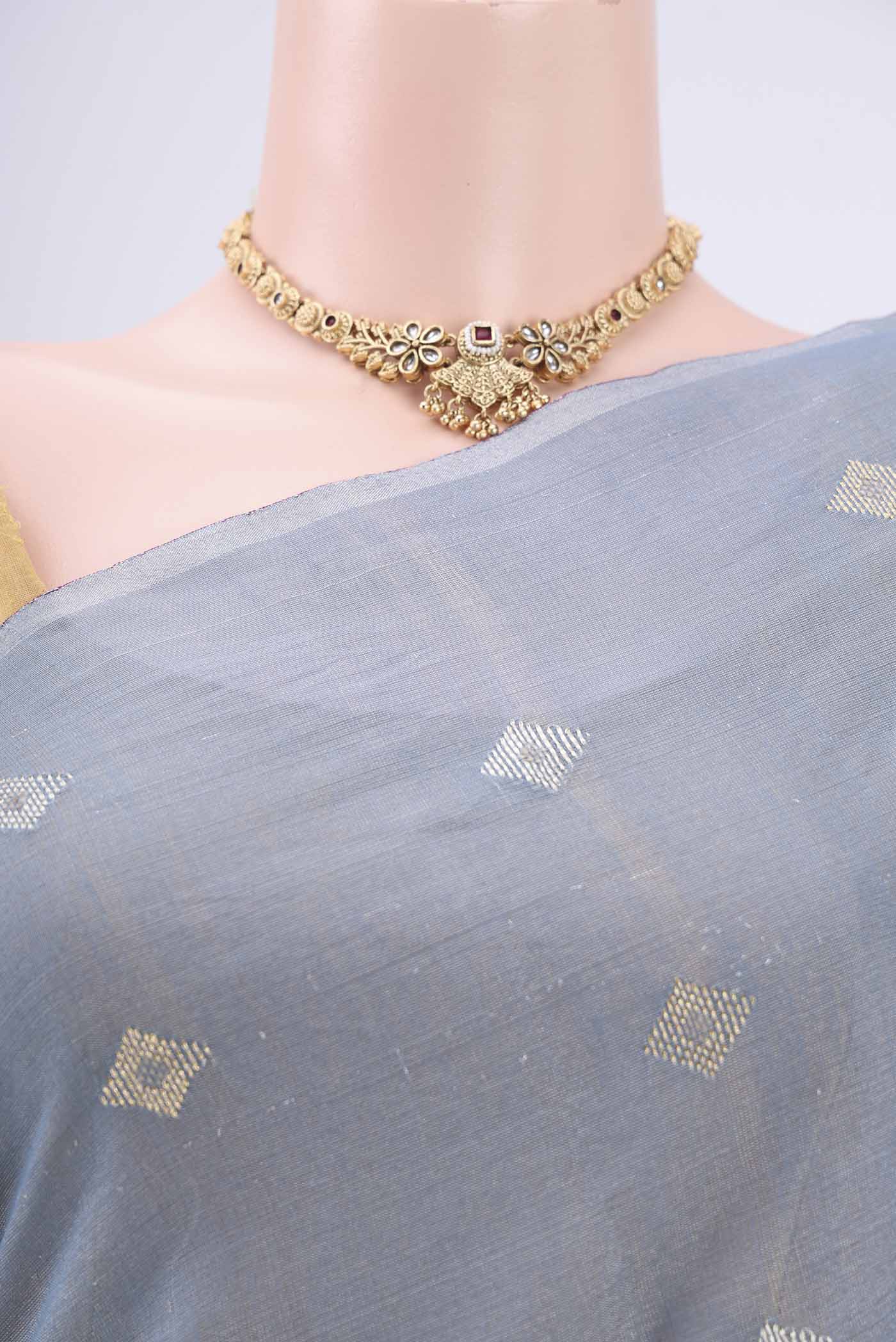Border image of Sky Blue MP Tussar Saree with Zari Butta on the body and Zari Border. 