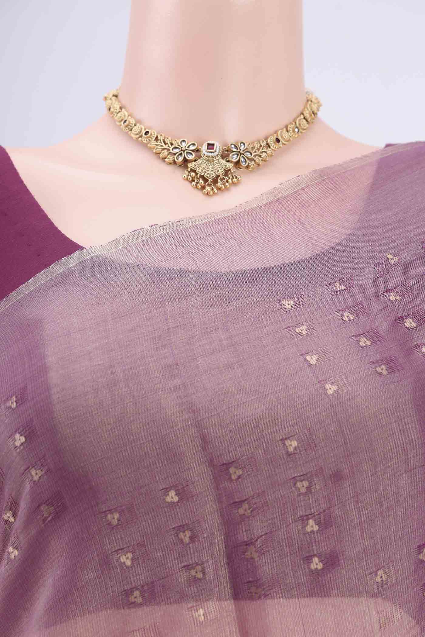 Border image of Purple MP Tussar Saree with Zari Butta on the body and Zari Border. 