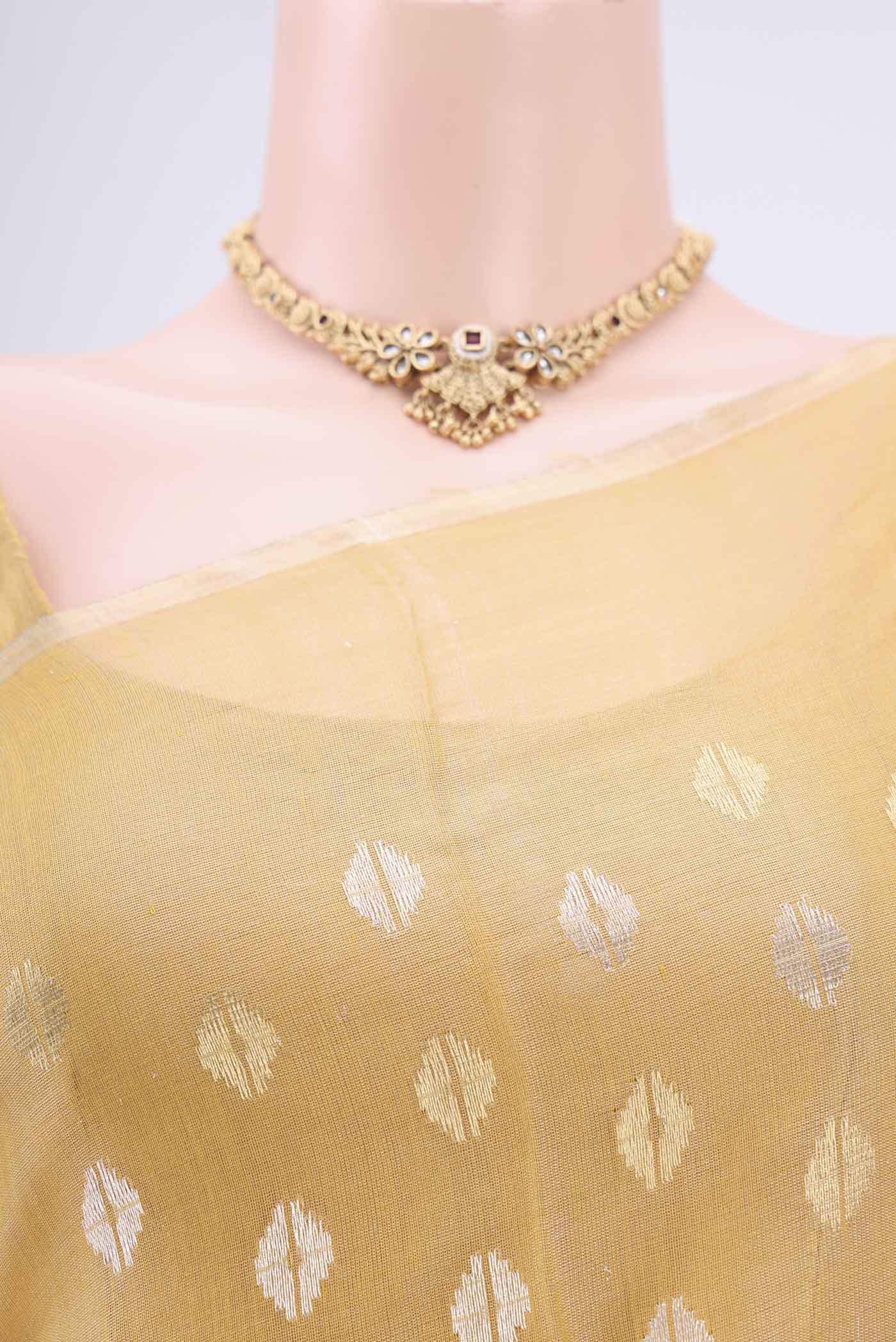 Border image of Yellow MP Tussar Saree with Zari Butta on the body and Zari Border. 