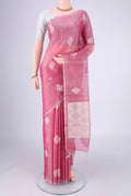 Pink MP Tussar Saree with Checked design on the body and Thin Zari Line.  displayed on a mannequin