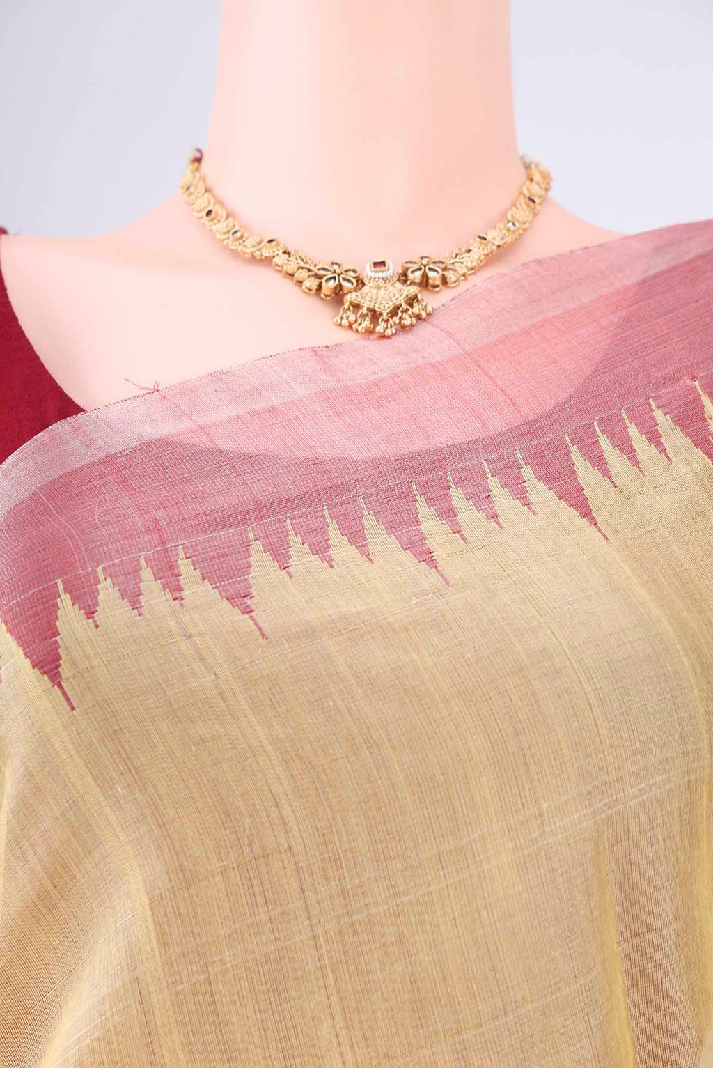 Border image of Lemon Yellow MP Tussar Saree with Plain Body and Zari Border. 