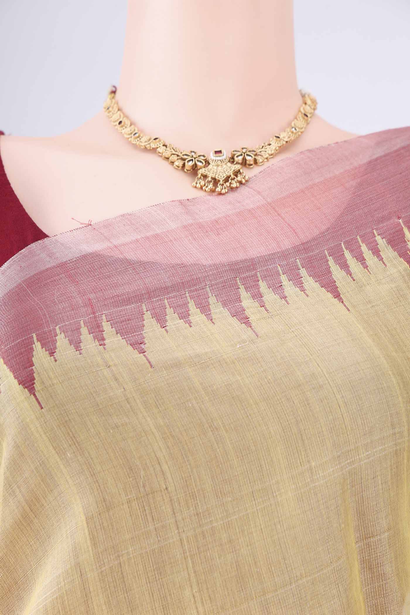 Border image of Lemon Yellow MP Tussar Saree with Plain Body and Zari Border. 