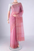 Pink MP Tussar Saree with Plain Body and Temple Border.  displayed on a mannequin
