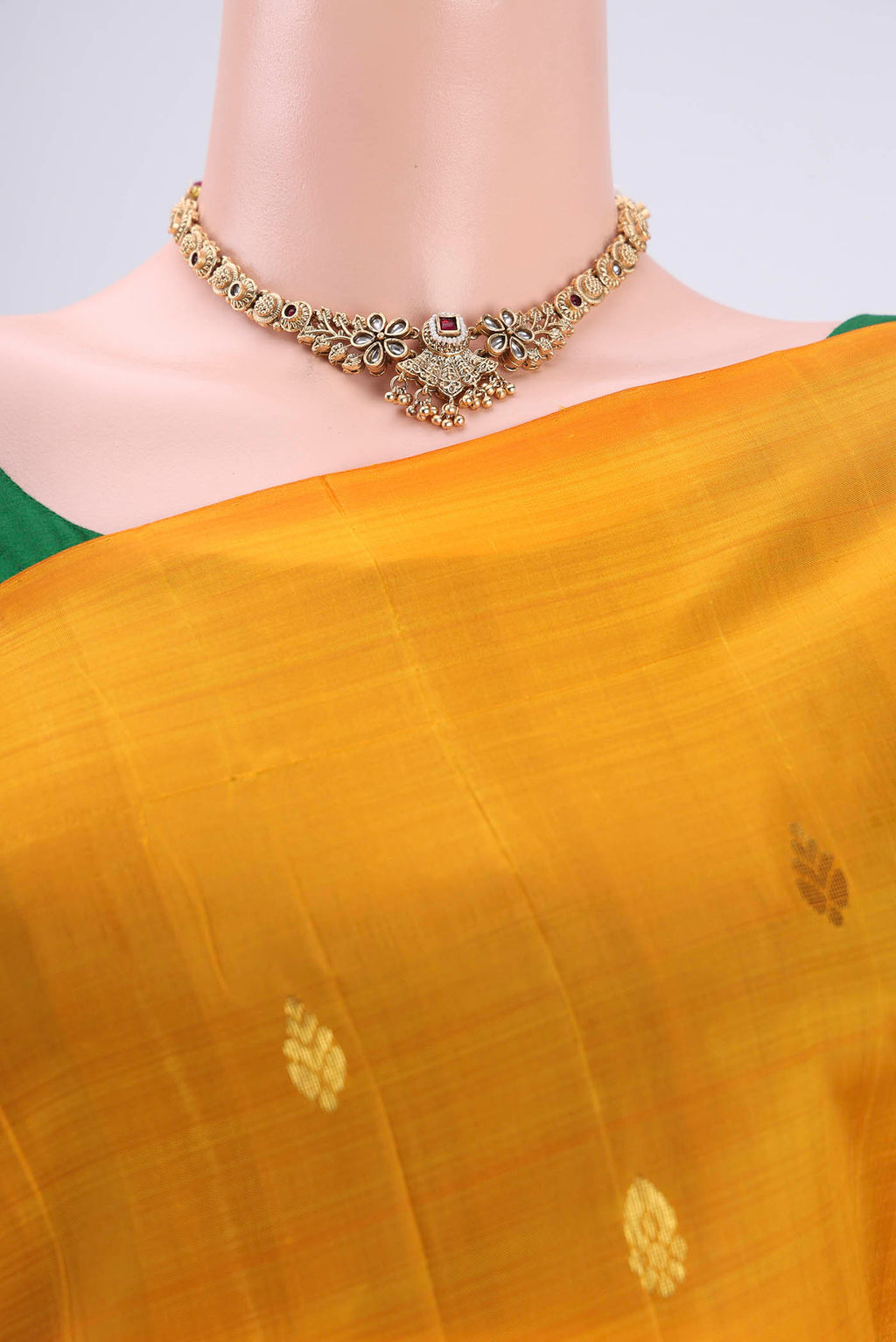 Border image of Yellow Kanjivaram Silk Saree with Zari Butta on the body and One Side Border. 