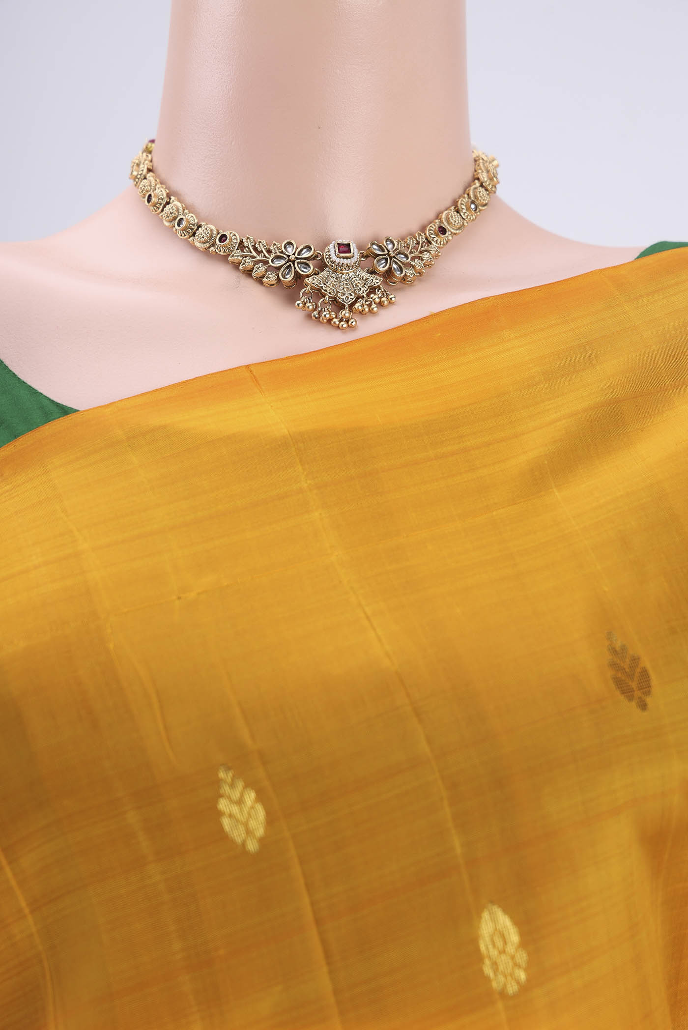 Border image of Yellow Kanjivaram Silk Saree with Zari Butta on the body and One Side Border. 