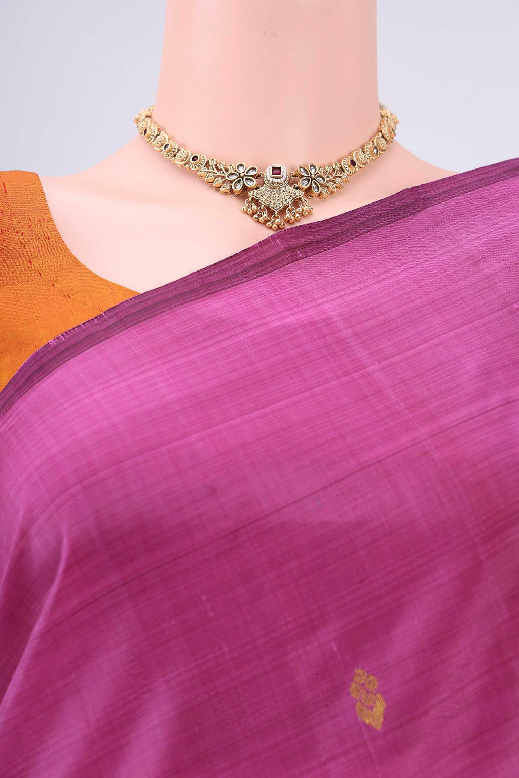 Border image of Magenta Kanjivaram Silk Saree with Zari Butta on the body and One Side Border. 