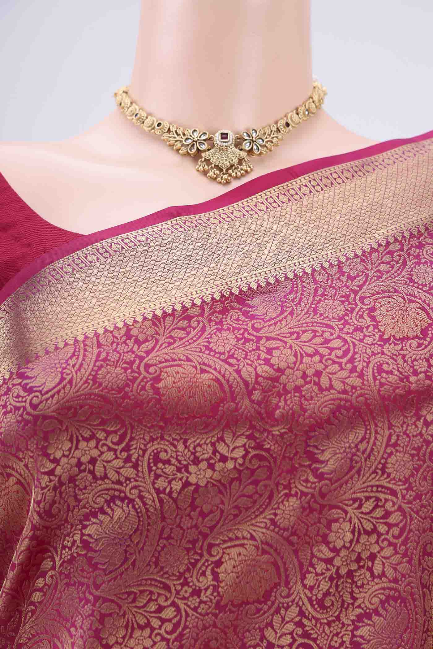 Border image of Rani Pink Dual Tone Soft Silk Saree with Zari Brocade on the body and Zari Border. 