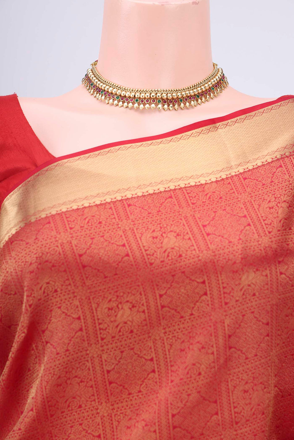 Border image of Red Dual Tone Soft Silk Saree with Zari Brocade on the body and Zari Border. 