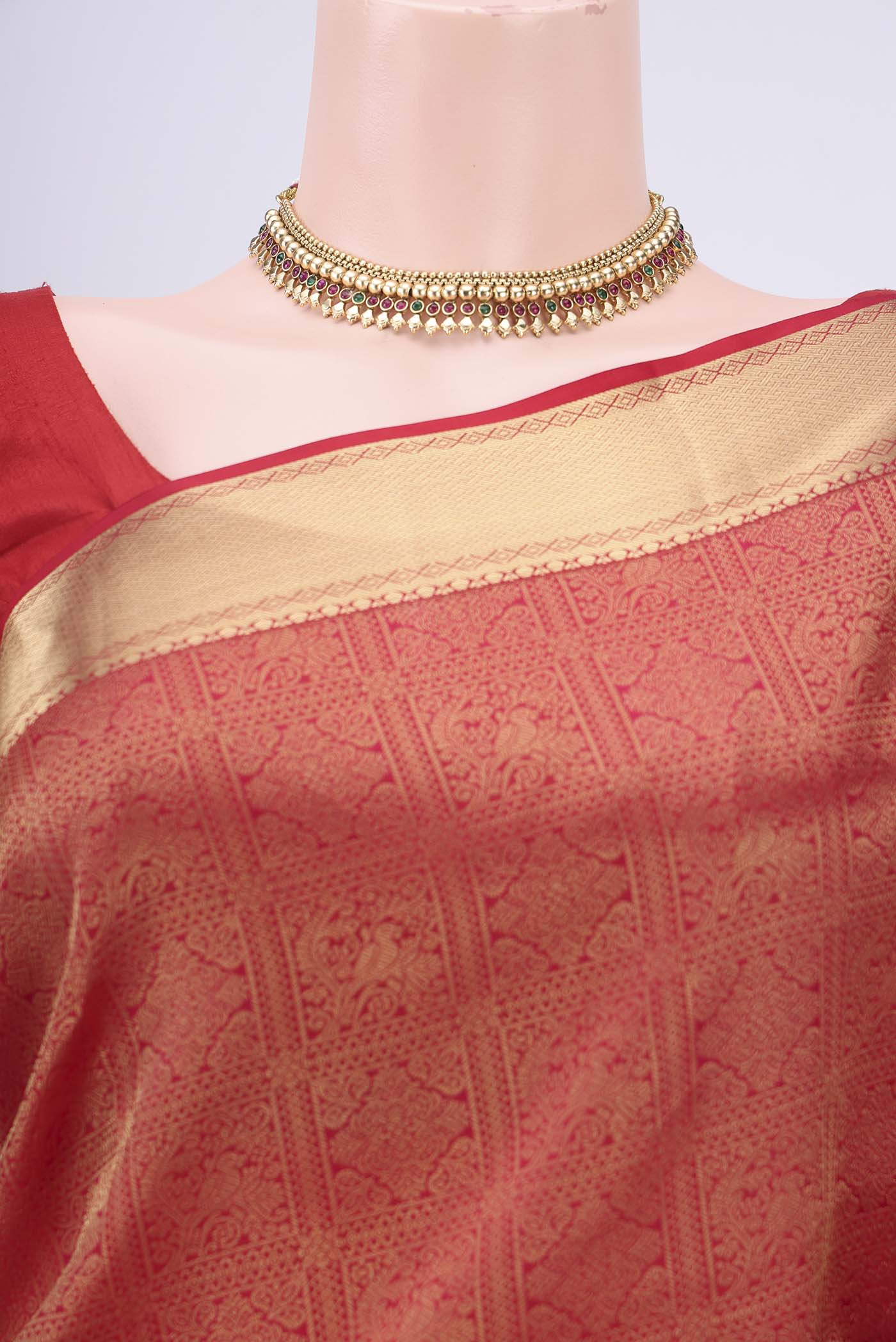 Border image of Red Dual Tone Soft Silk Saree with Zari Brocade on the body and Zari Border. 