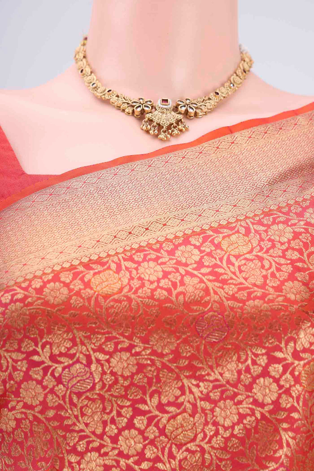 Border image of Brick Orange Dual Tone Soft Silk Saree with Zari Brocade on the body and Zari Border. 